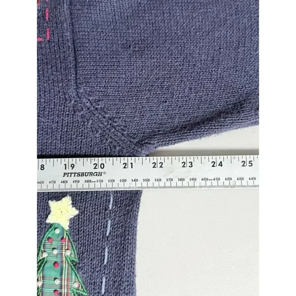 VTG Northern Treasures Womens M Navy Blue Button-Up Cardigan Holiday Sweater - Picture 6 of 7